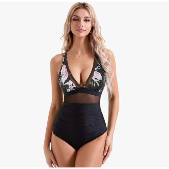 New Suuksess Mesh Tummy Control Swimsuit Push Up High‎ Waisted Bathing Suit - Picture 2 of 6